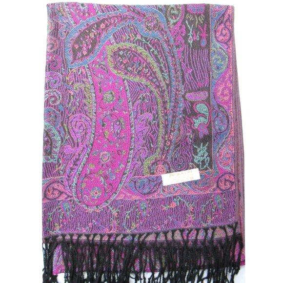 Multicolor Black Purple Pink Paisley Pashmina Scarf Shawl Wrap Brand New - Picture 2 of 4